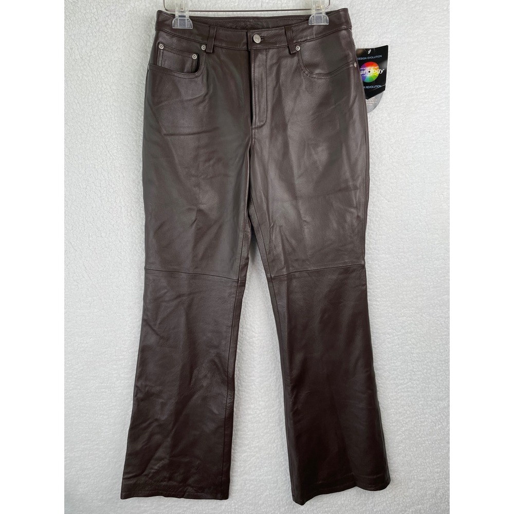 Newport News Brown Straight-Leg Leather Pants
